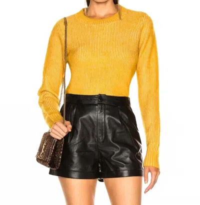 Frame Crew Neck Solid Wool Blend Pullover Sweater In Mustard In Yellow