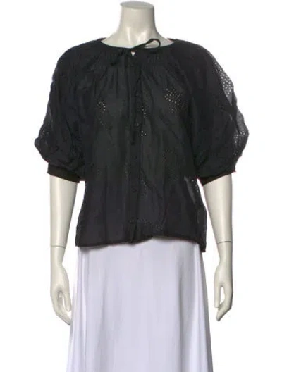 Pre-owned Frame Crew Neck Three-quarter Sleeve Blouse In Black