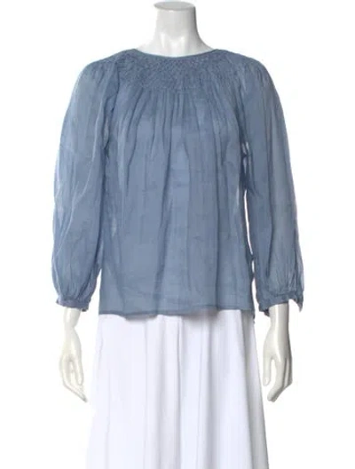 Pre-owned Frame Crew Neck Three-quarter Sleeve Blouse In Blue