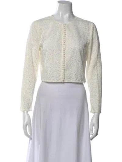 Pre-owned Frame Crew Neck Three-quarter Sleeve Crop Top In Neutral