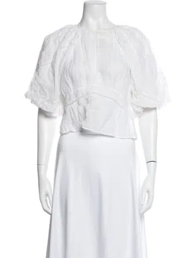 Pre-owned Frame Crew Neck Three-quarter Sleeve Crop Top In White