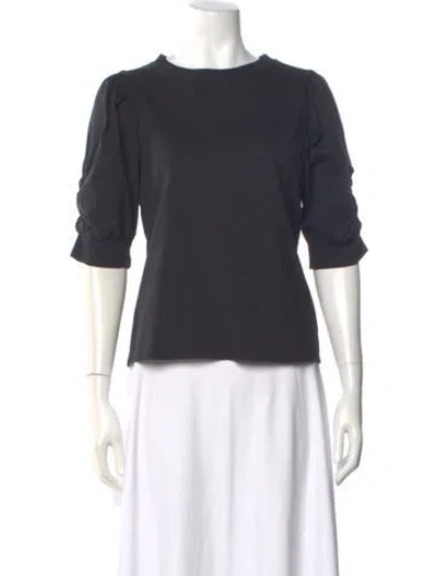 Pre-owned Frame Crew Neck Three-quarter Sleeve Top In Black