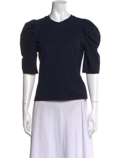 Pre-owned Frame Crew Neck Three-quarter Sleeve Top In Black
