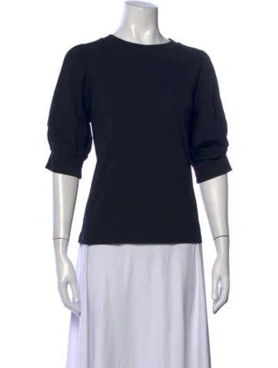 Pre-owned Frame Crew Neck Three-quarter Sleeve Top In Black