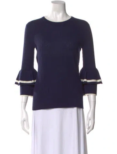 Pre-owned Frame Crew Neck Three-quarter Sleeve Top In Blue
