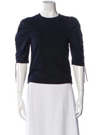Pre-owned Frame Crew Neck Three-quarter Sleeve Top In Blue