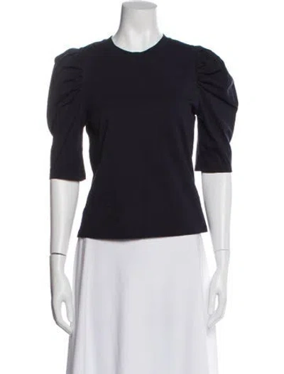 Pre-owned Frame Crew Neck Three-quarter Sleeve Top In Blue