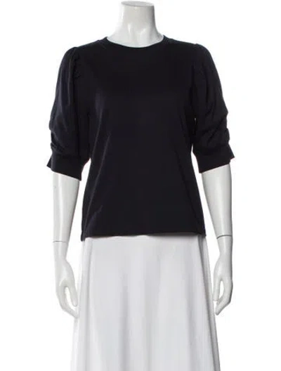 Pre-owned Frame Crew Neck Three-quarter Sleeve Top In Blue
