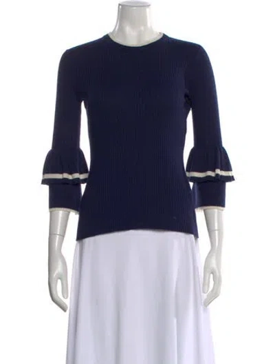 Pre-owned Frame Crew Neck Three-quarter Sleeve Top In Blue