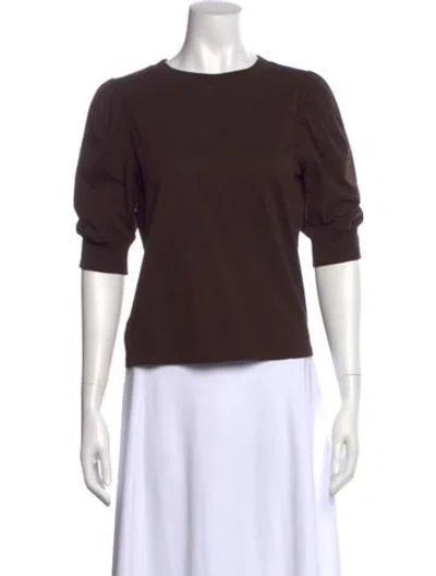 Pre-owned Frame Crew Neck Three-quarter Sleeve Top In Brown