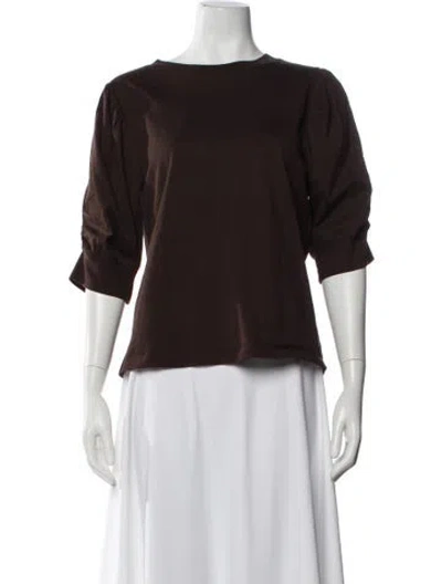 Pre-owned Frame Crew Neck Three-quarter Sleeve Top In Brown