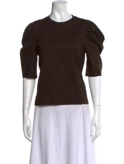 Pre-owned Frame Crew Neck Three-quarter Sleeve Top In Brown