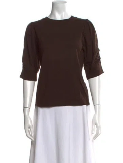 Pre-owned Frame Crew Neck Three-quarter Sleeve Top In Brown