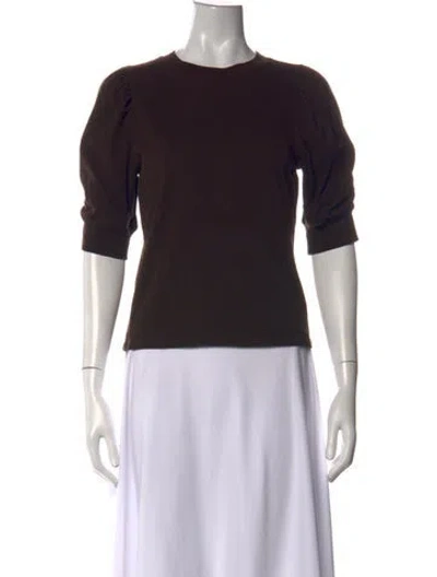 Pre-owned Frame Crew Neck Three-quarter Sleeve Top In Brown