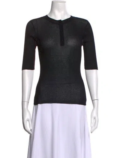 Pre-owned Frame Crew Neck Three-quarter Sleeve Top W/ Tags In Black