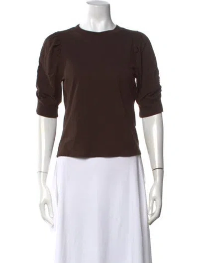Pre-owned Frame Crew Neck Three-quarter Sleeve T-shirt In Brown