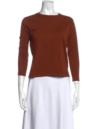 Pre-owned Frame Crew Neck Three-quarter Sleeve T-shirt In Brown