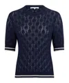 Frame The Rookie Open Stitch Short Sleeve Sweater In Blue