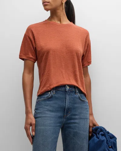 Frame Crewneck Linen Tee In Deep Rust