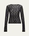 Frame Crewneck Mesh Lace Tee In Black
