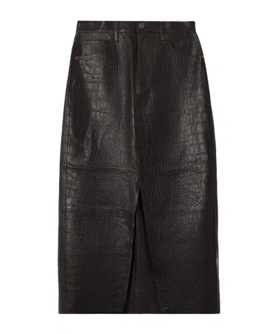 Frame Croc-effect Skirt In Black