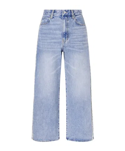 Frame Crochet Bow Crop High-rise Wide-leg Jeans In Blue
