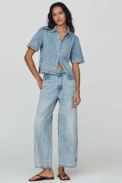 Frame Crochet Bow High Rise Crop Barrel Jeans In Blue