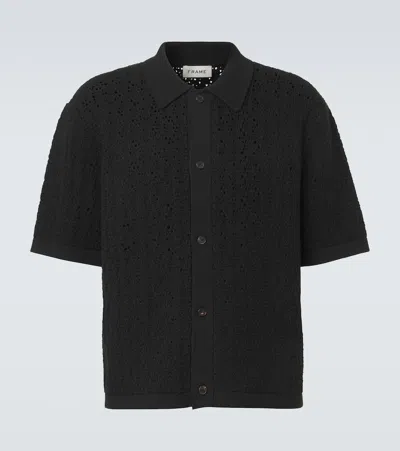 Frame Crochet Cotton-blend Polo Shirt In Black