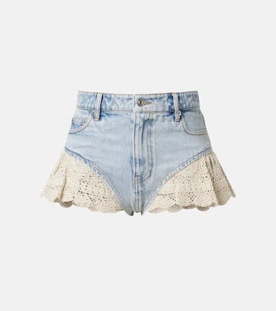 Frame Crochet Denim Shorts In Blue