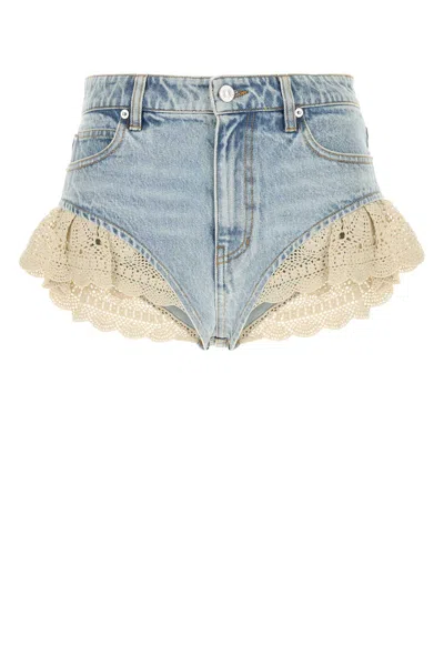 Frame Crochet Denim Shorts In Blue