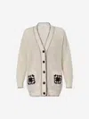 Frame Womens Navy Multi Crochet Pocket V-neck Cotton-blend Cardigan In Multi