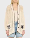 Frame Womens Navy Multi Crochet Pocket V-neck Cotton-blend Cardigan In Navy Multi