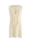 Frame Crochet Tassel Popover Mini Dress In Cream