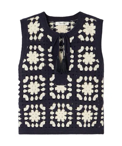 Frame Crocheted Tasseled Cotton-blend Tank In Blue