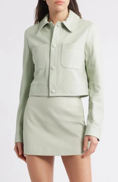Frame Crop Leather Jacket In Soft Mint