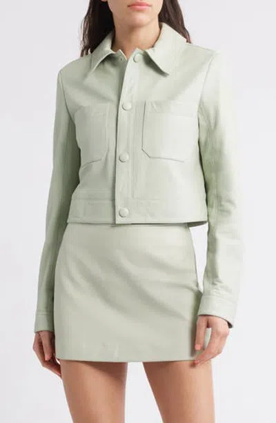Frame Crop Leather Jacket In Soft Mint