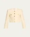 Frame Denim Cropped Button Front Wool-blend Jacket In Ecru