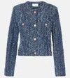 Frame Womens Indigo Boxy-fit Round-neck Cotton-tweed Jacket Xl In Blue