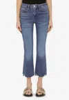 Frame The Ruler Frayed High Waist Ankle Straight Leg Jeans In Blue