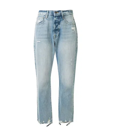 Frame Cropped Distressed Jeans In Blue