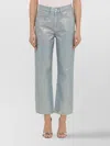 Frame Cropped Hologram Denim Jeans With Belt Loops In Blue