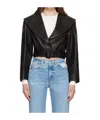 Frame Belted Crop Leather Jacket In Black