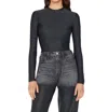 Frame Cropped Long Sleeve Rhinestone Top In Noir In Black
