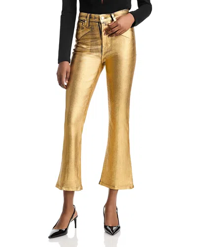 Frame Cropped Mini Bootcut Jeans In Gold Chrome