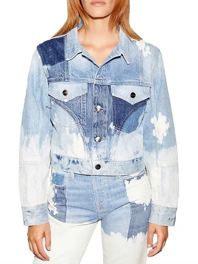 Frame Cropped Patchwork Jacket In Fresco In Blue