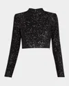 Frame Cropped Sequin Top In Black In Black