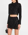 Frame Cropped Sequin Top In Black In Black