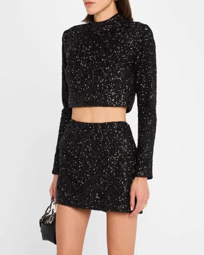 Frame Cropped Sequin Top In Black