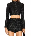 Frame Cropped Sequin Top In Black
