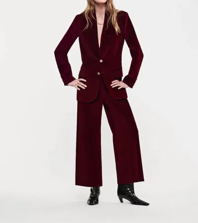 Frame Cropped Velvet Wide Leg Pant In Wine In Pink